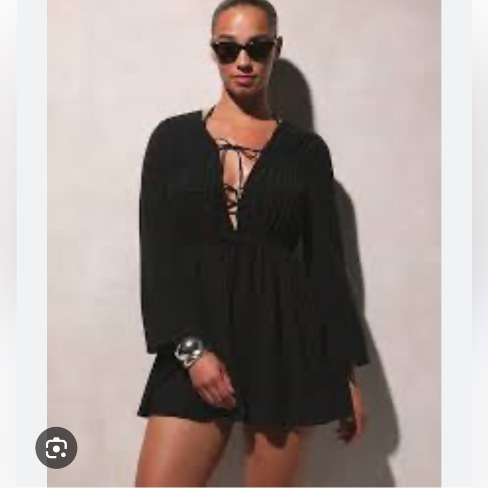 J. Crew Black tiered Tie-Front Long Sleeve beach Dress